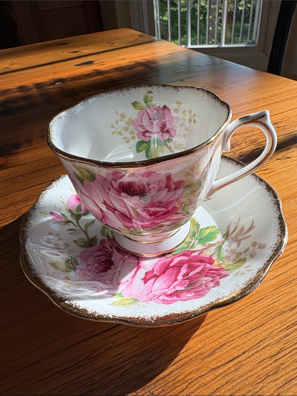 Royal Albert Pink Rose Tea Cup and Saucer with Gold Trim